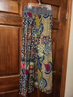 Bohemian Navy Multi Maxi Skirt with Elastic Waist